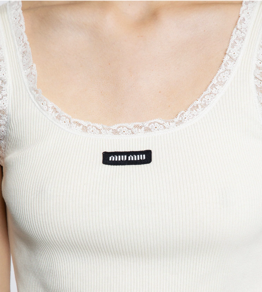 Miu Miu Lace-Trimmed Cotton Tank Top