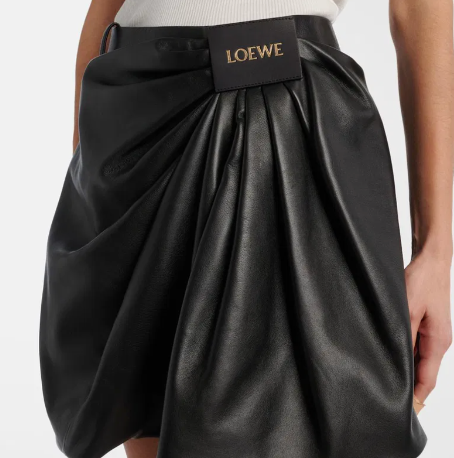 Draped Leather Miniskirt
