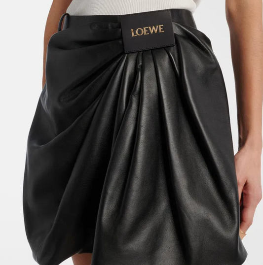 Draped Leather Miniskirt