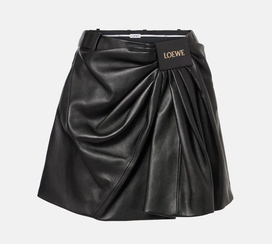 Draped Leather Miniskirt
