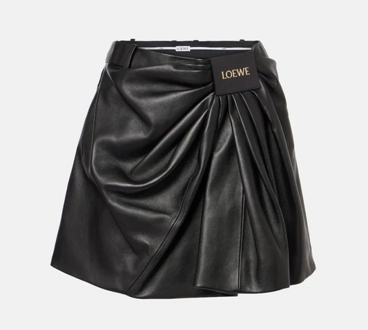 Draped Leather Miniskirt