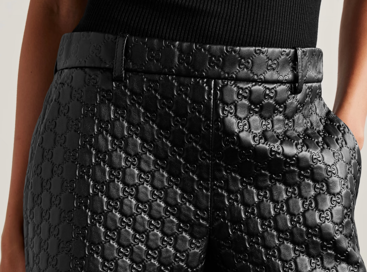GUCCI Debossed leather shorts