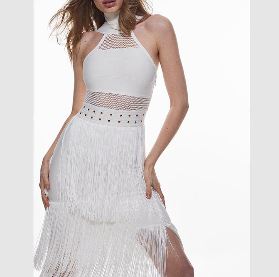 Cut Out Halter Fringed Bandage Dress