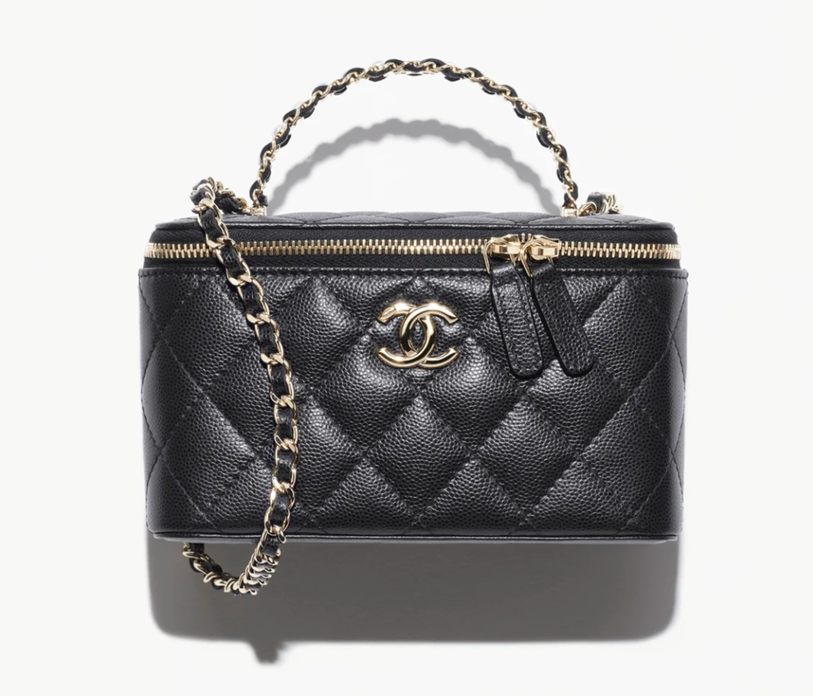 Long vanity bag with chain strap