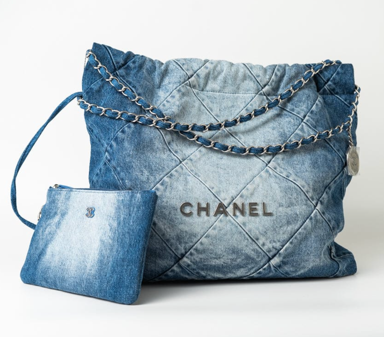 Chanel Denim Quilted 22 Drawstring Bag