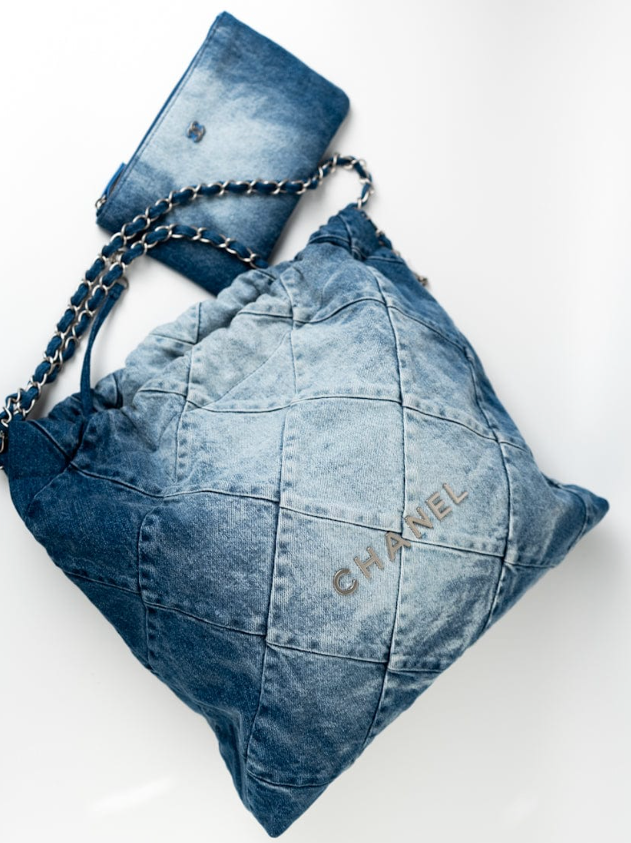 Chanel Denim Quilted 22 Drawstring Bag
