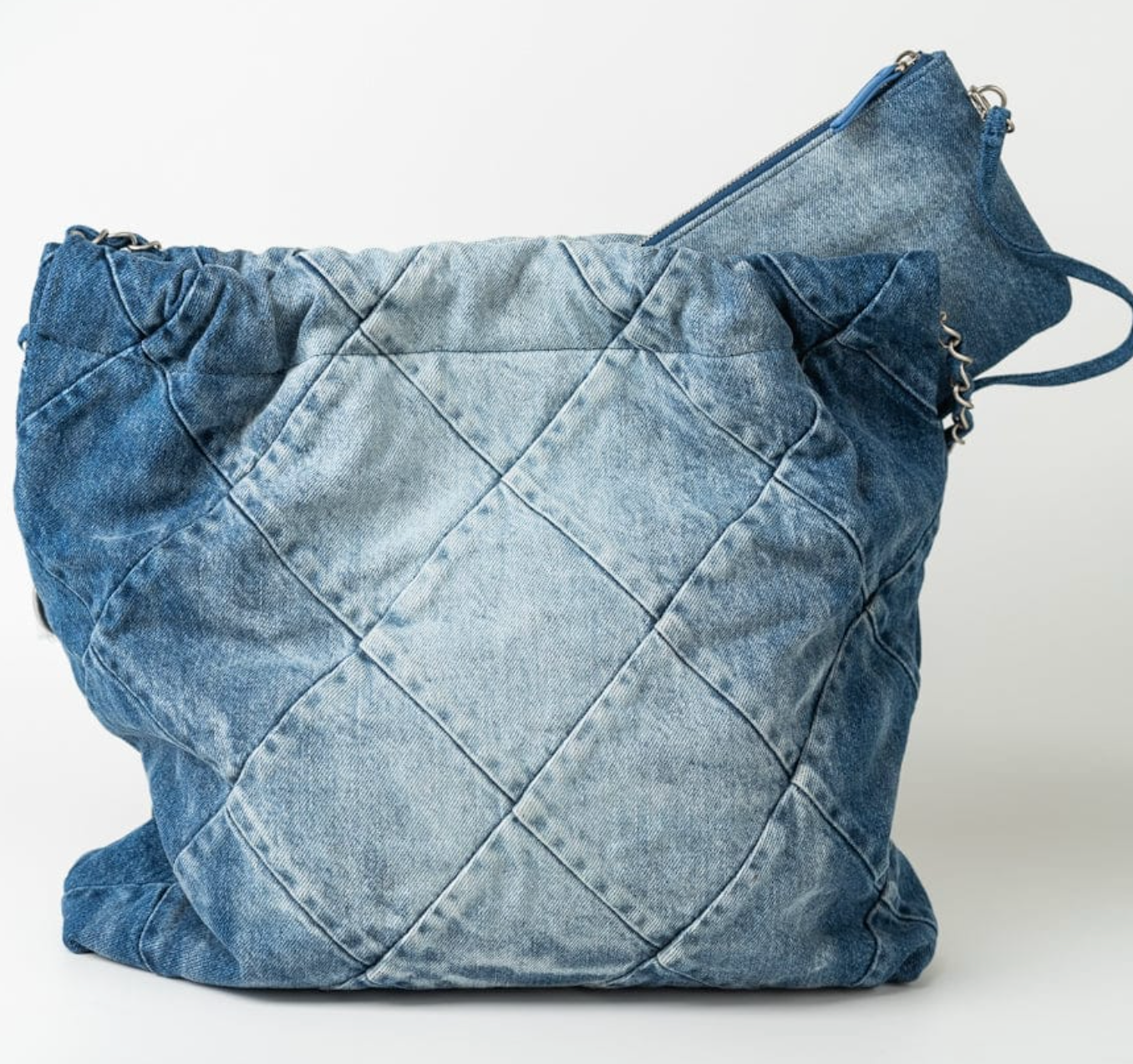 Chanel Denim Quilted 22 Drawstring Bag