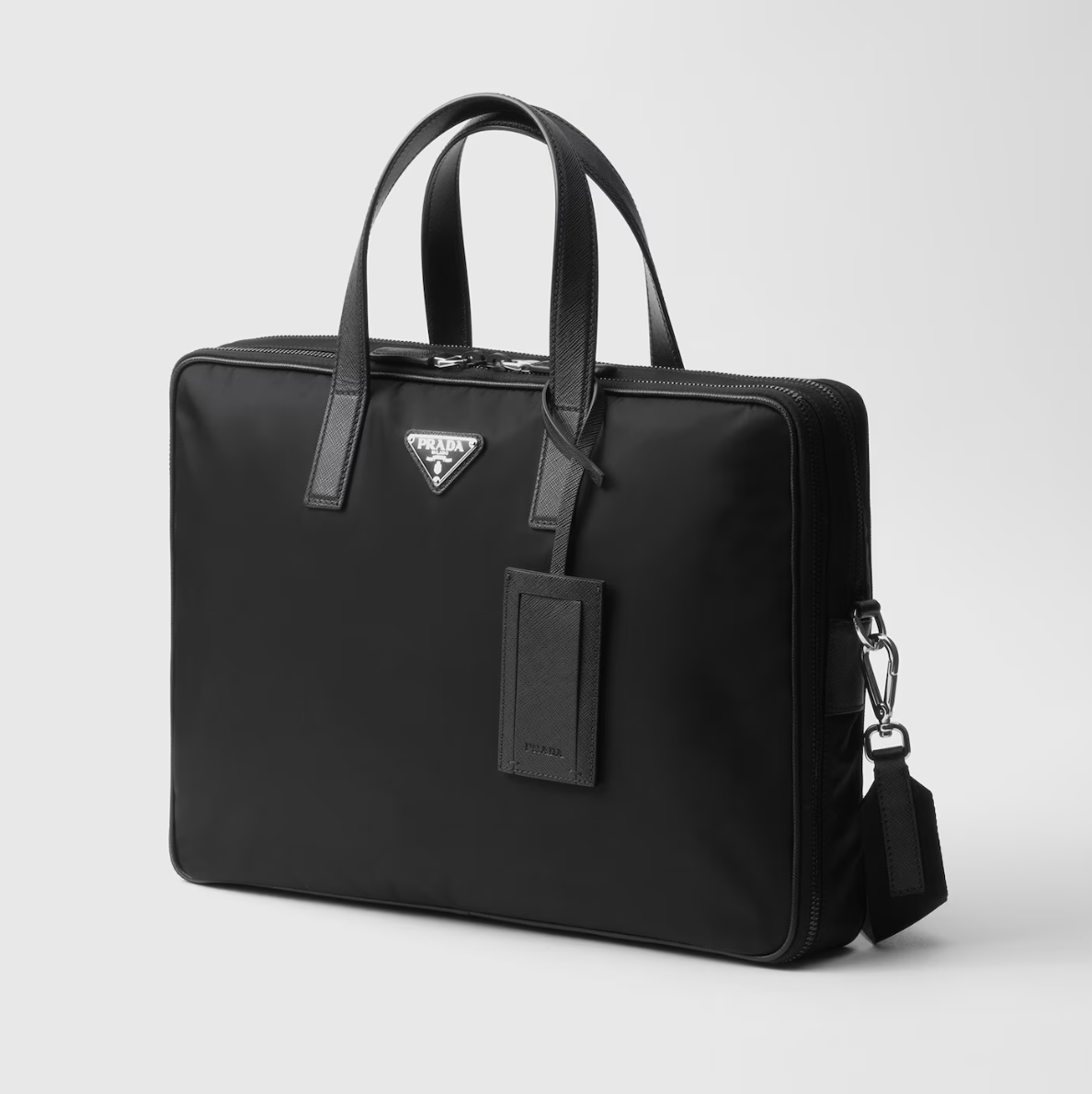 Re-Nylon and Saffiano leather briefcase