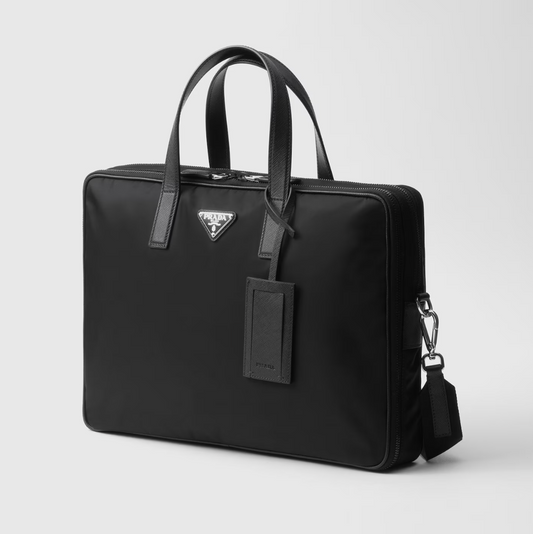 Re-Nylon and Saffiano leather briefcase