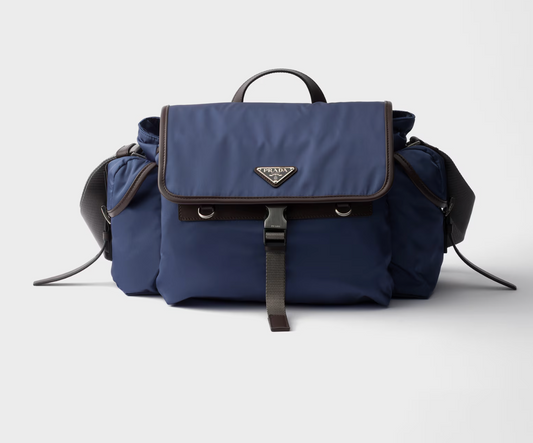 Re-Nylon and leather shoulder bag