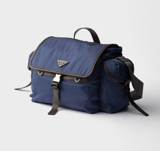 Re-Nylon and leather shoulder bag