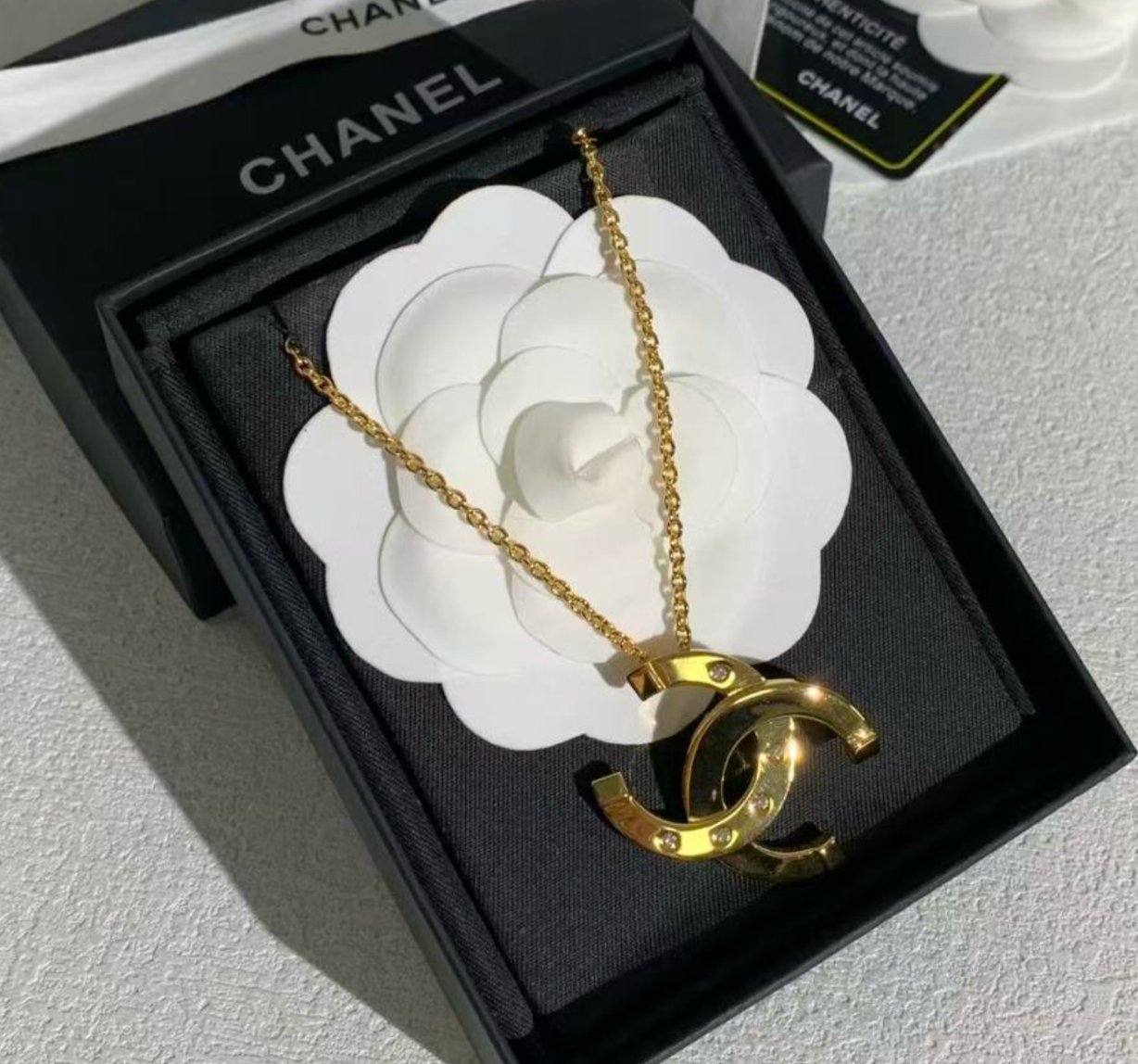 Chanel Metal CC Paris Button Necklace Gold
