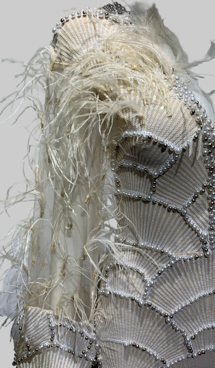 Beaded & feather mini dress