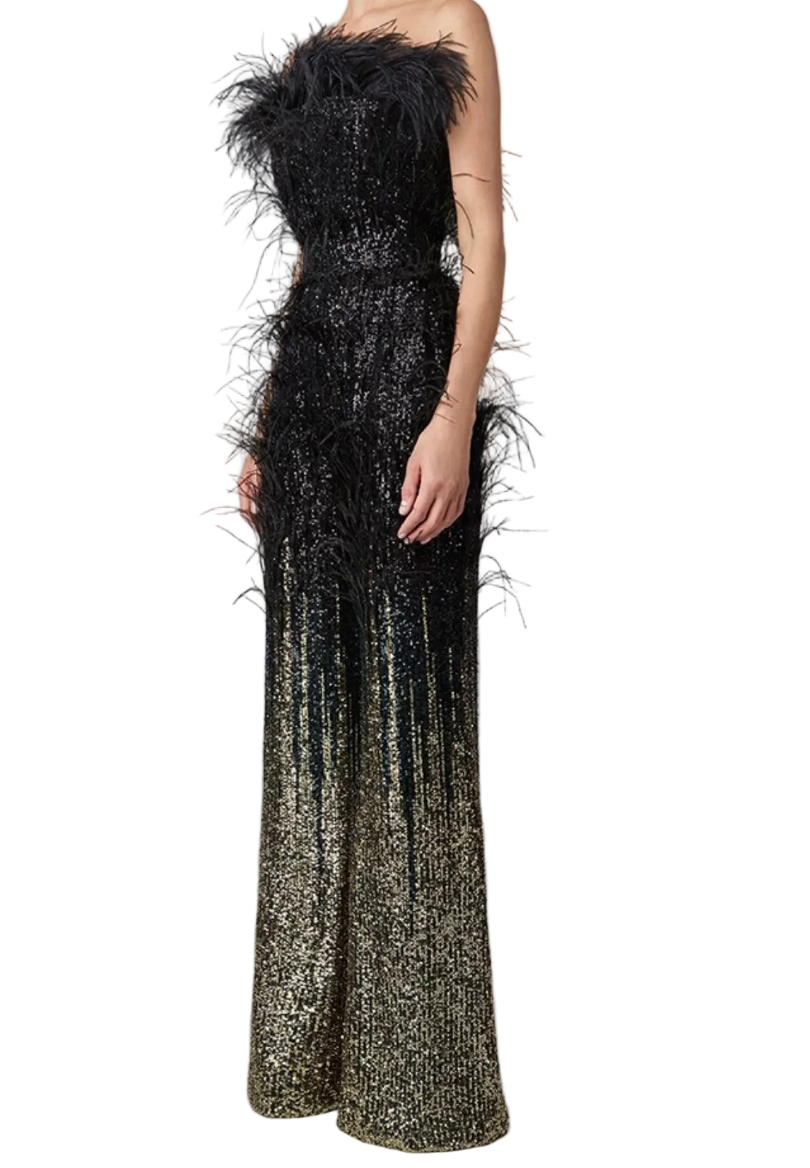 Shiva Ombre Feather Sequin Jumpsuit