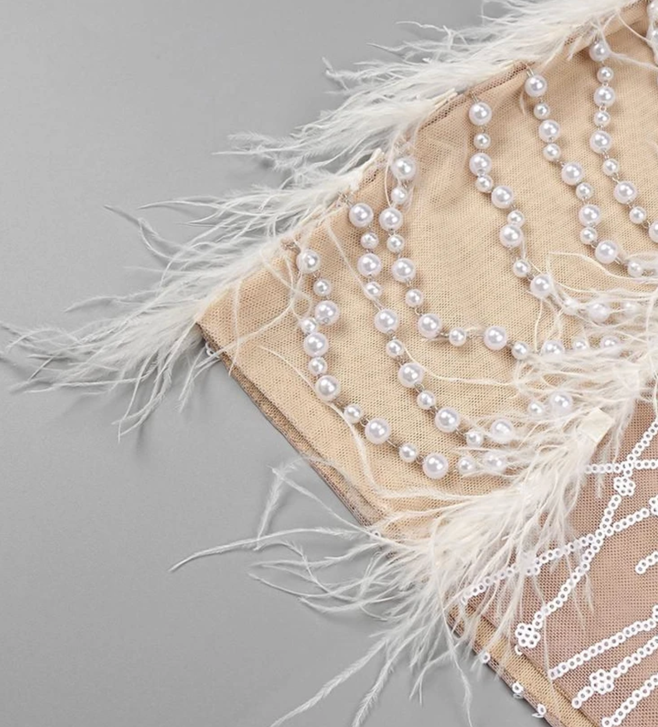 Beads and feather mini dress