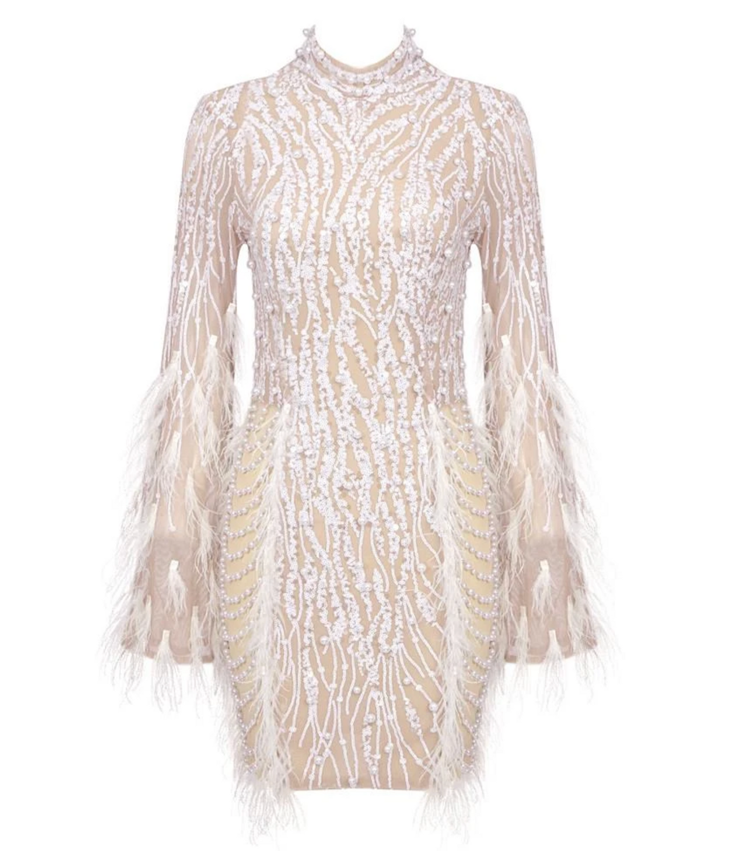 Beads and feather mini dress