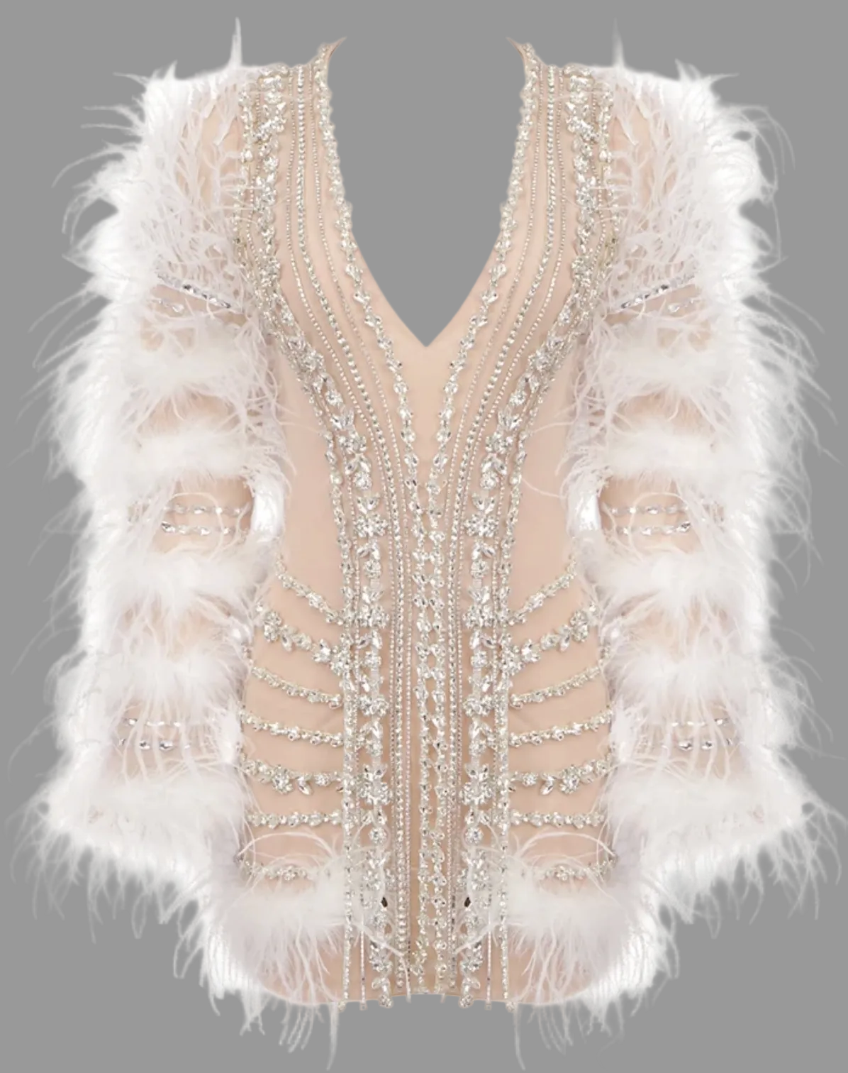 Feather and crystal rhinestone-embellished mini dress