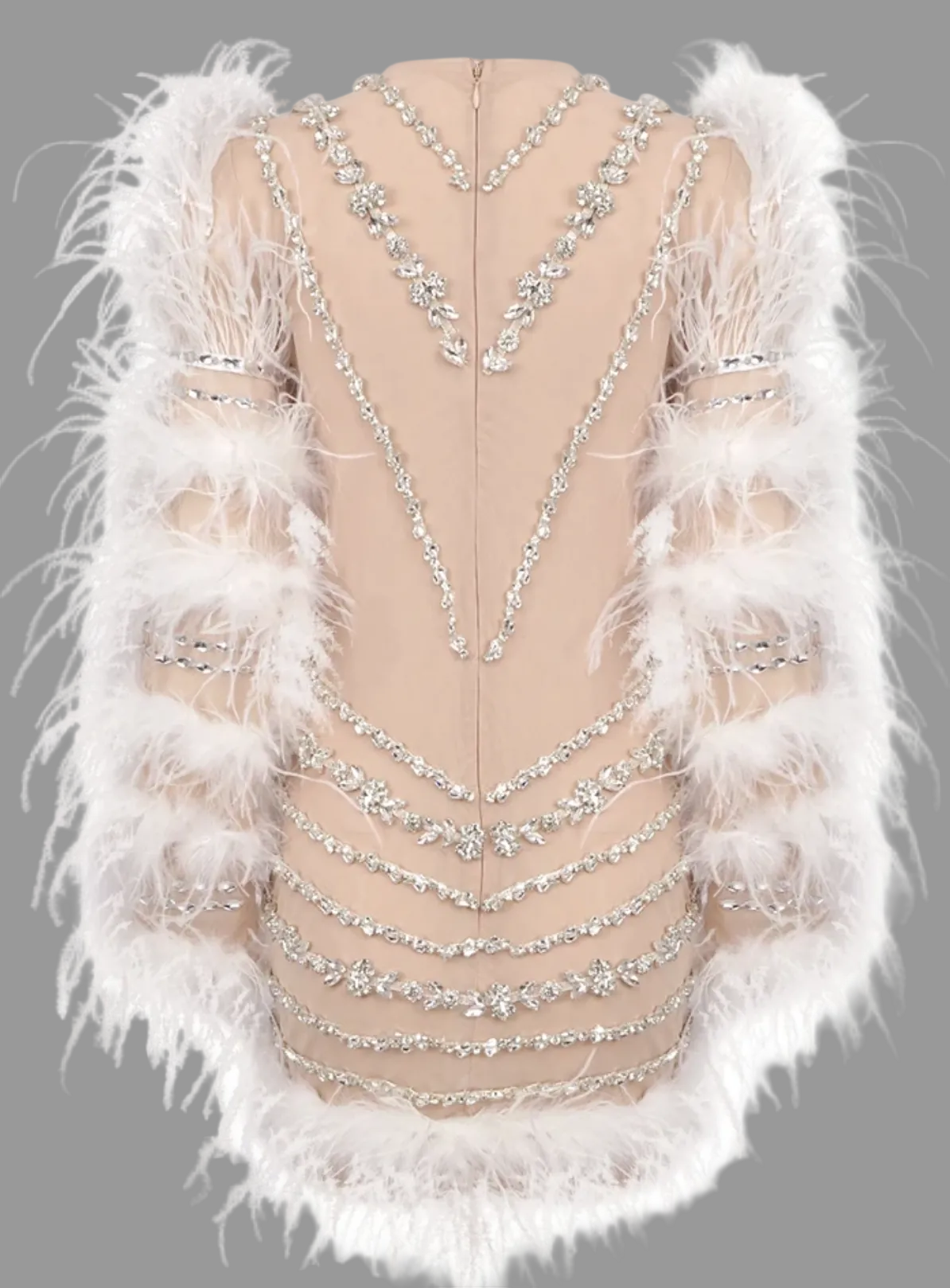 Feather and crystal rhinestone-embellished mini dress