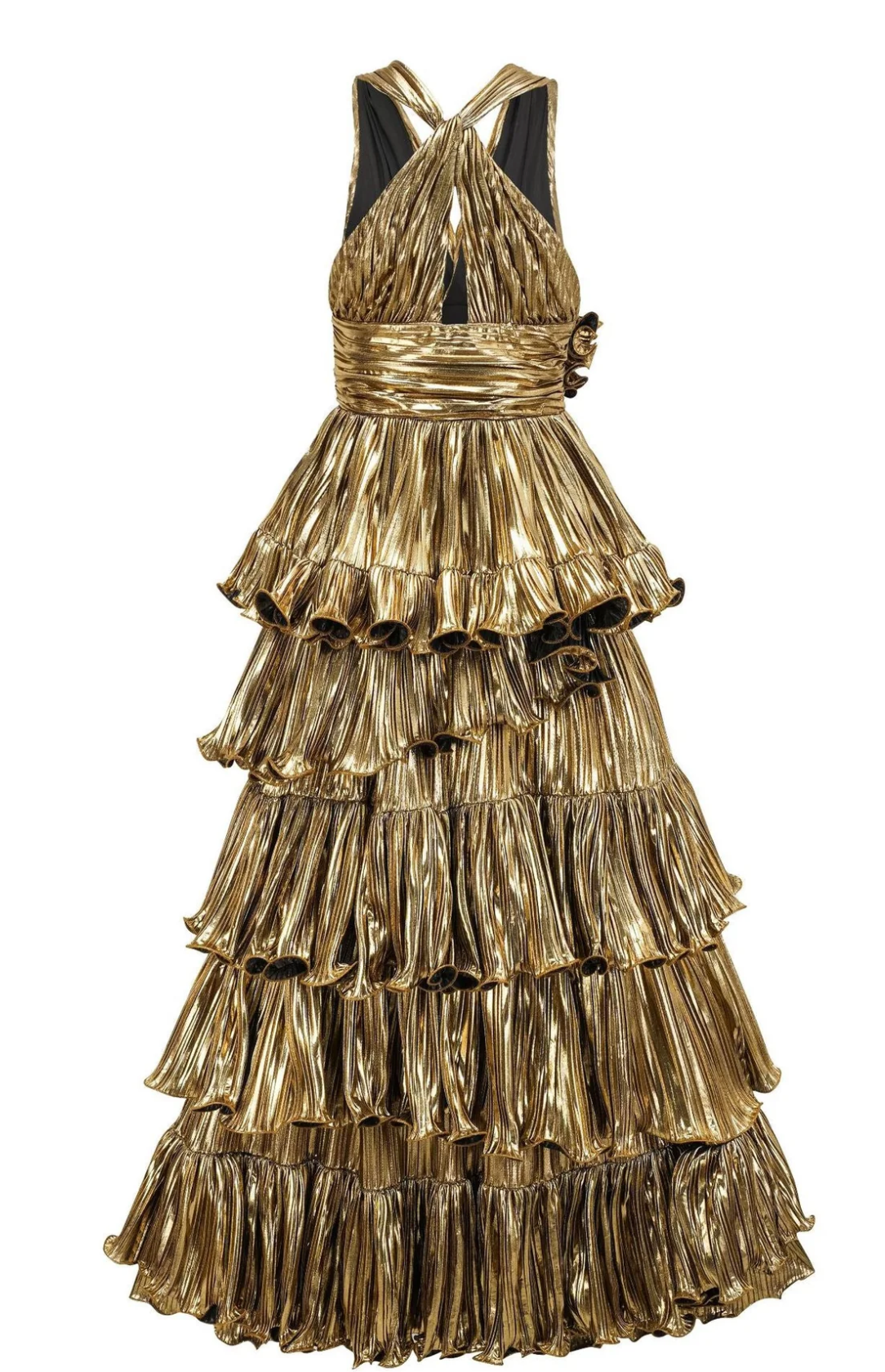 Halter V Neck Sleeveless Layers Sweep Dress