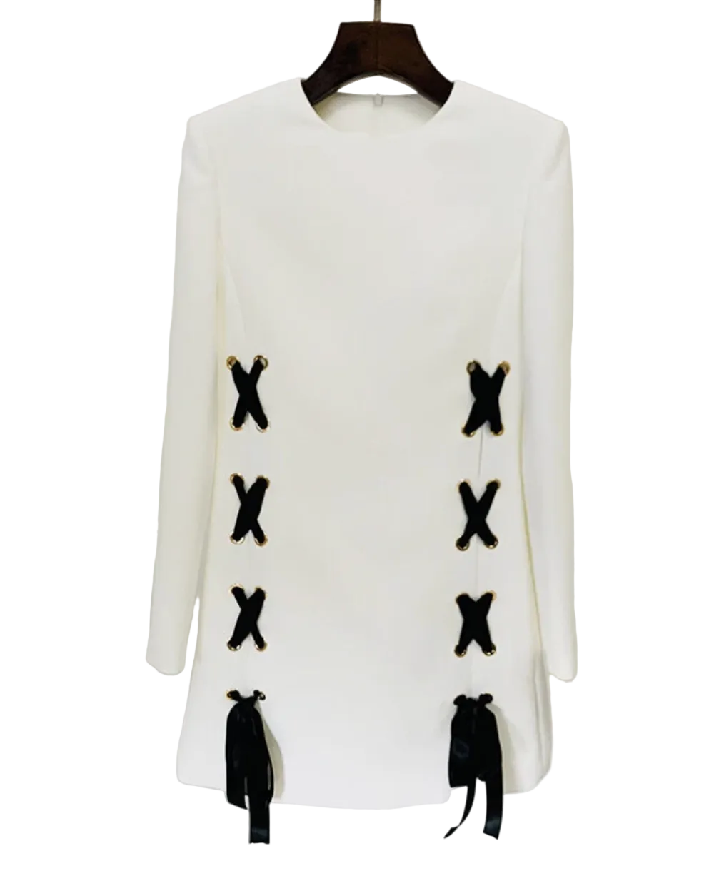 Long-sleeved cream mini dress