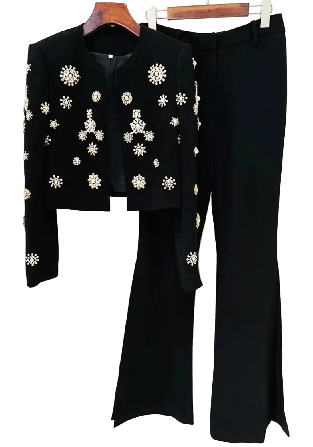 Crew neck heavy industry beaded cropped jacket