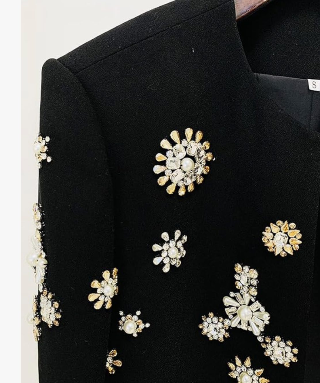 Crew neck heavy industry beaded cropped jacket