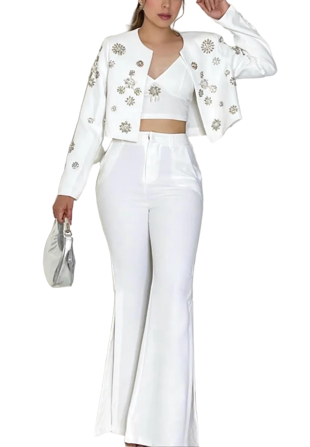 White Crystal Pearl Blazer Set
