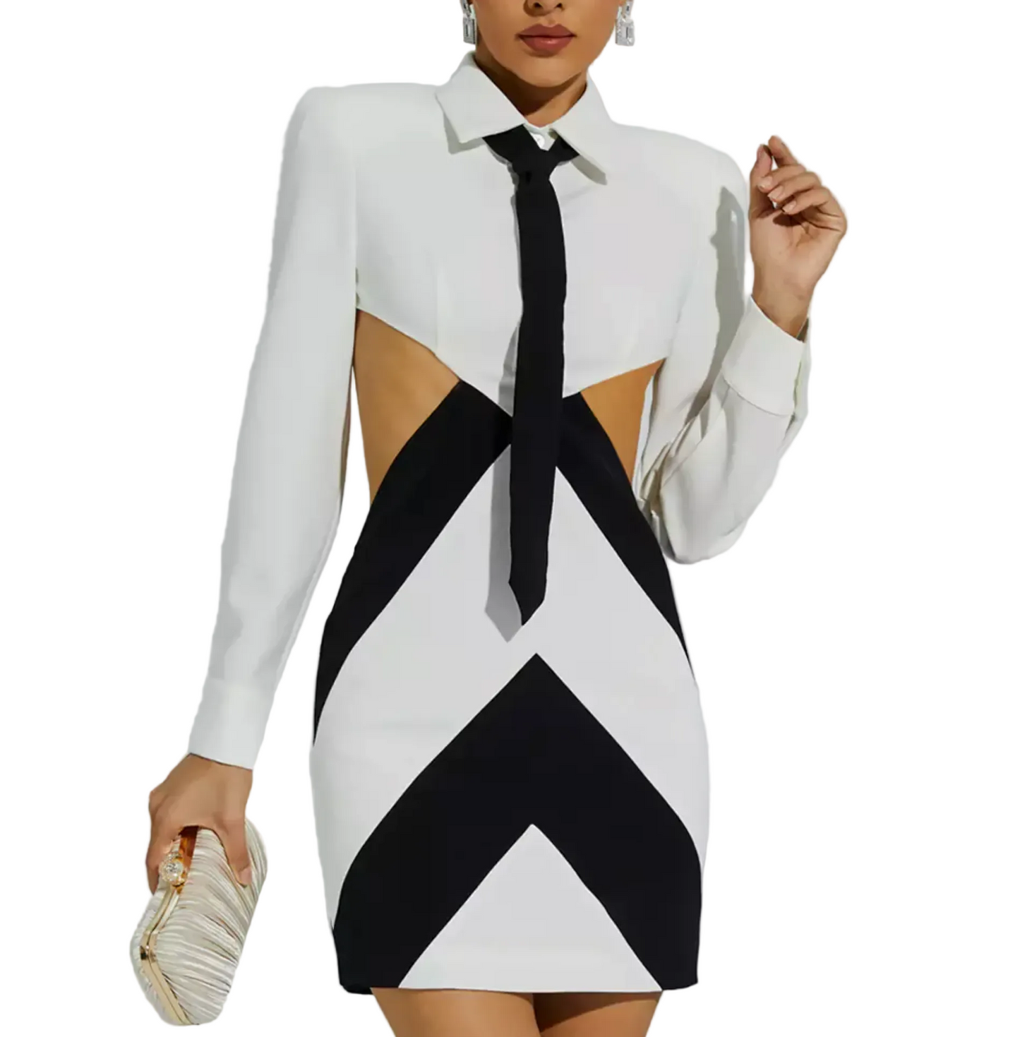 White Cut Out Long Sleeve Mini Dress