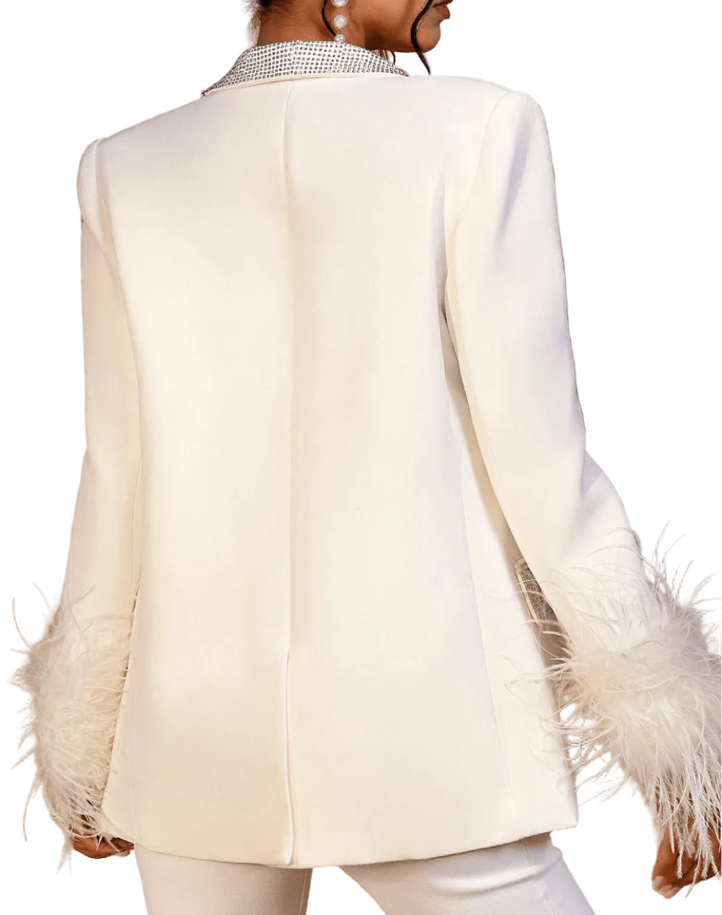 White rhinestone-embellished lapel