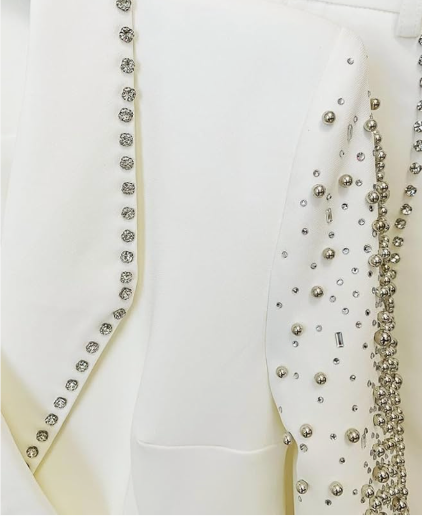 White Stone Embroidered Collar Sleeves Set
