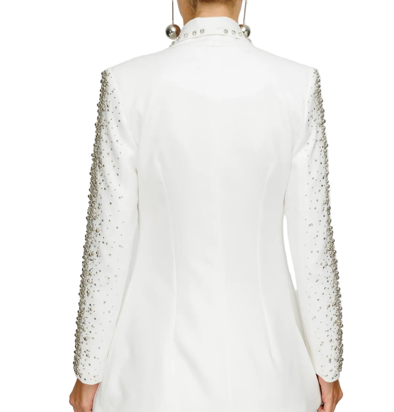 White Stone Embroidered Collar Sleeves Set