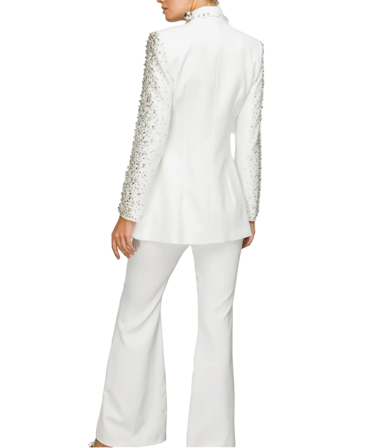 White Stone Embroidered Collar Sleeves Set
