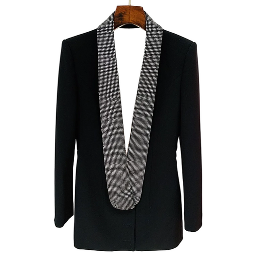 Deep V-neck shawl collar blazer