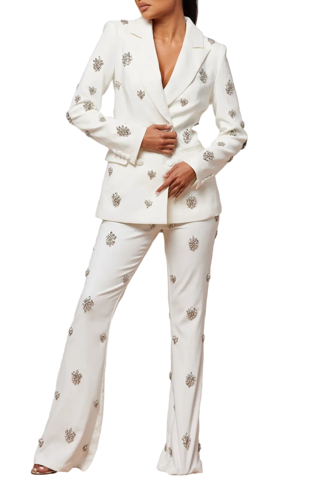 Embellished blazer and flare pants set