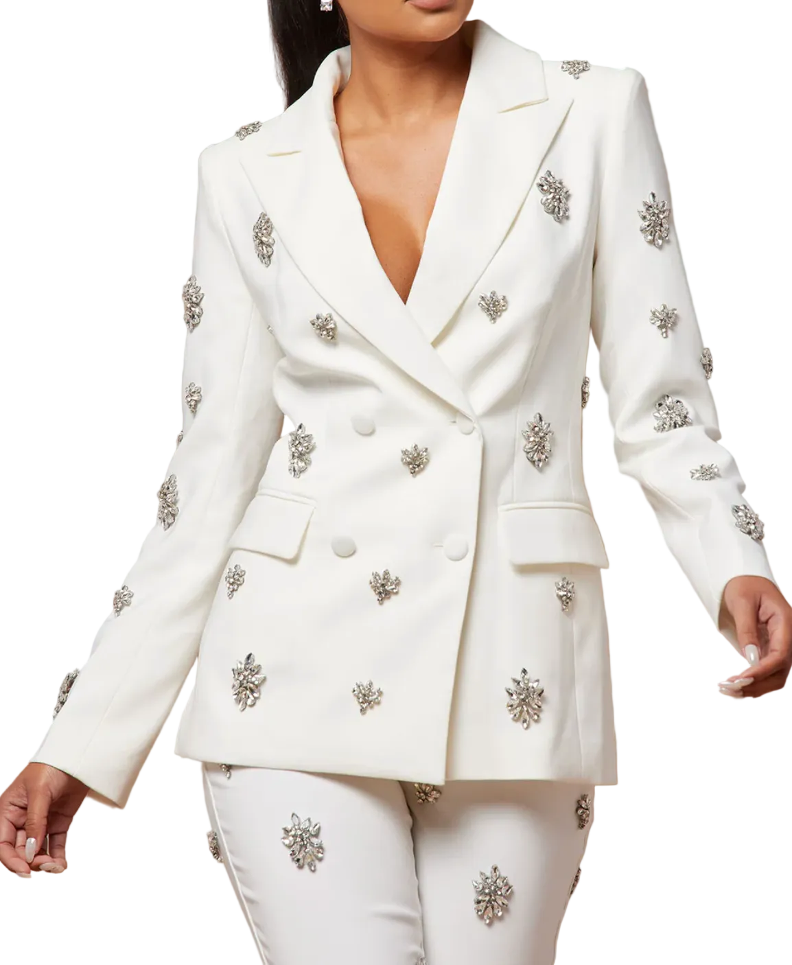 Embellished blazer and flare pants set