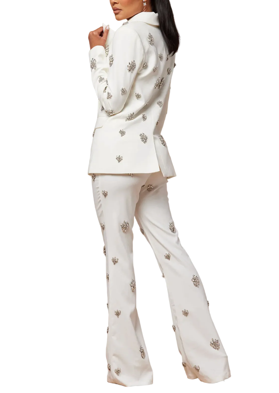 Embellished blazer and flare pants set