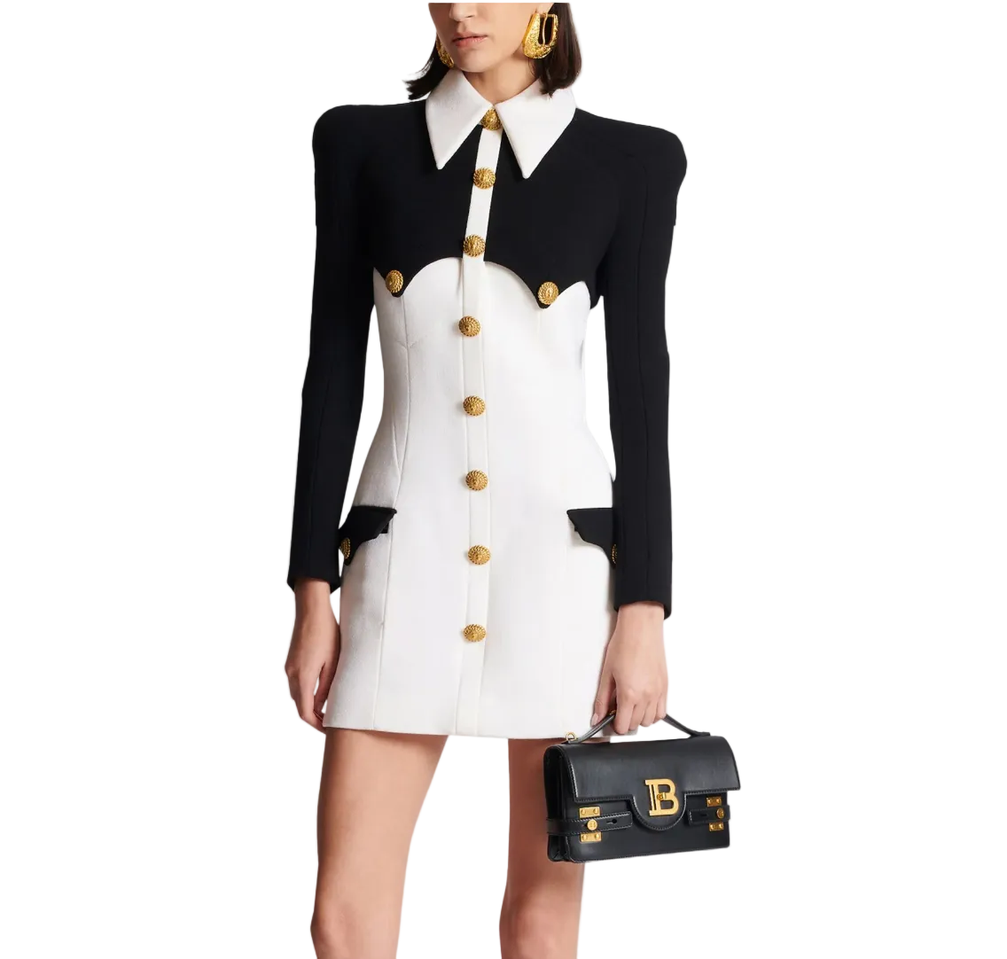 Black and white Balmain crepe minidress