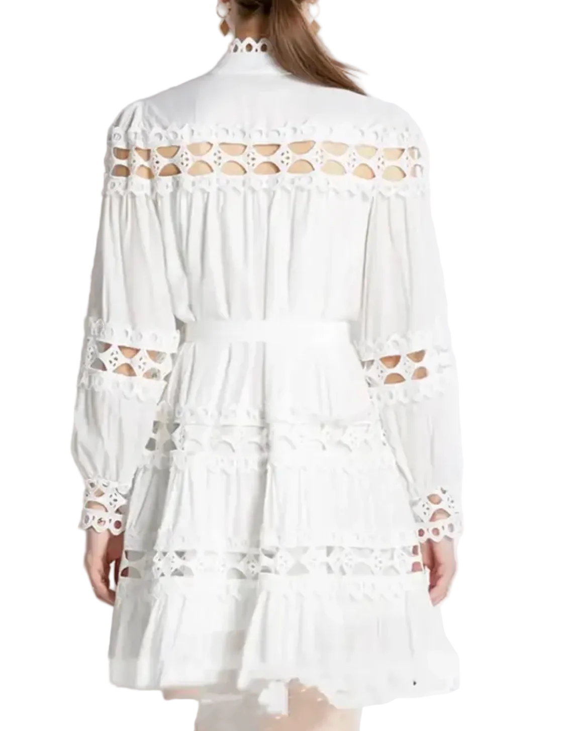 Hollow-out lace patchwork midi dress