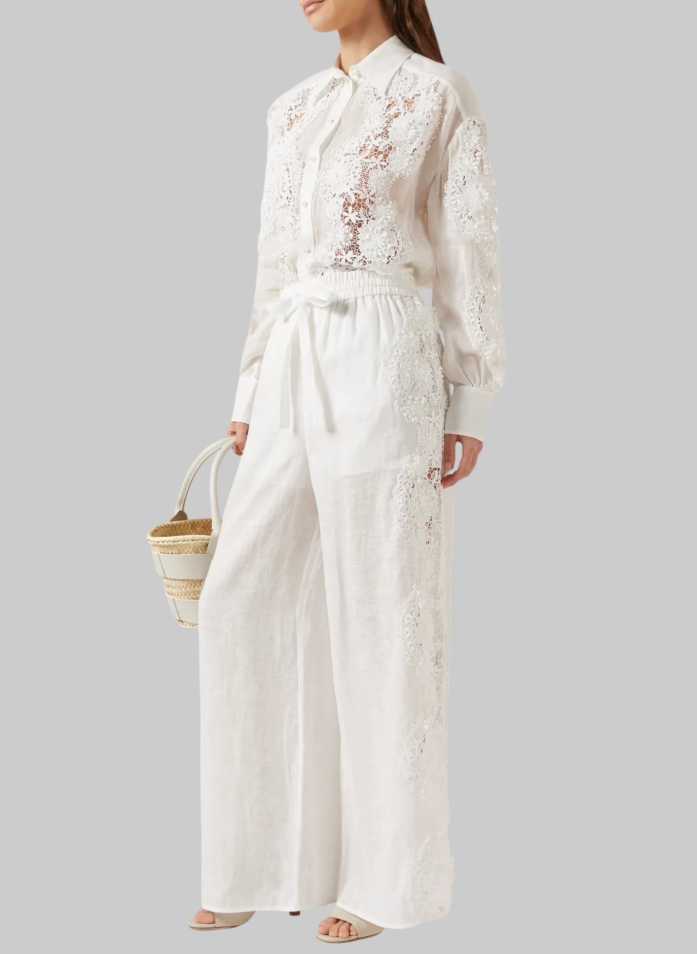 Halliday Lace-flower Pants in Linen