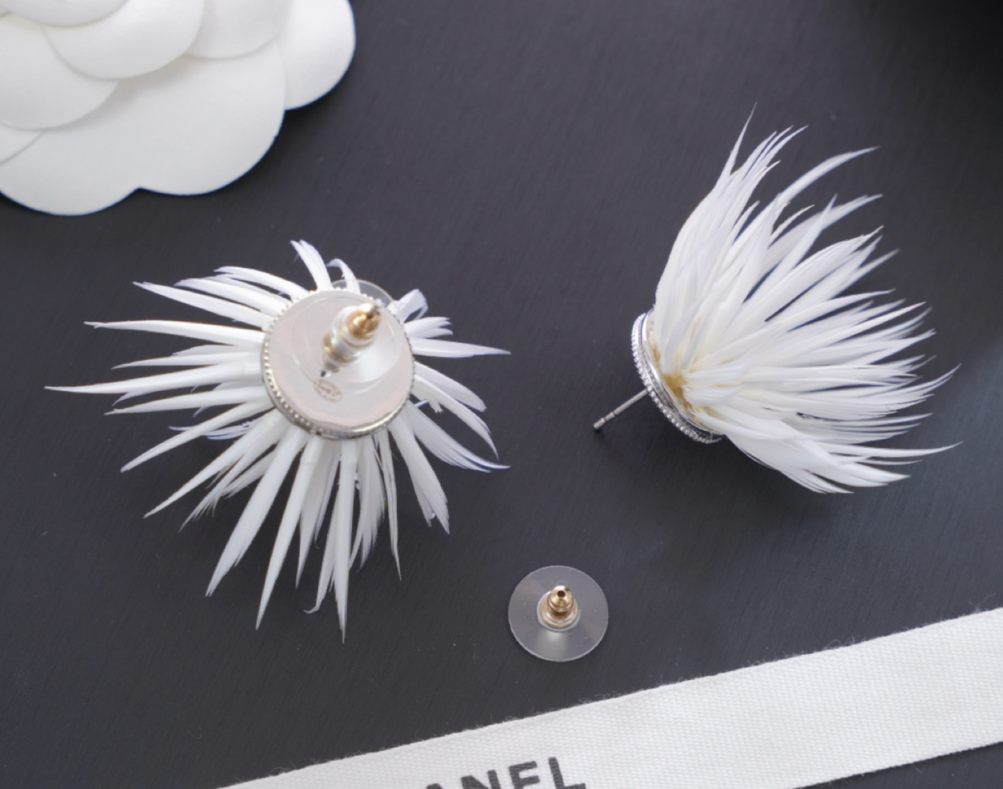 Chanel Metal & Feather Earrings