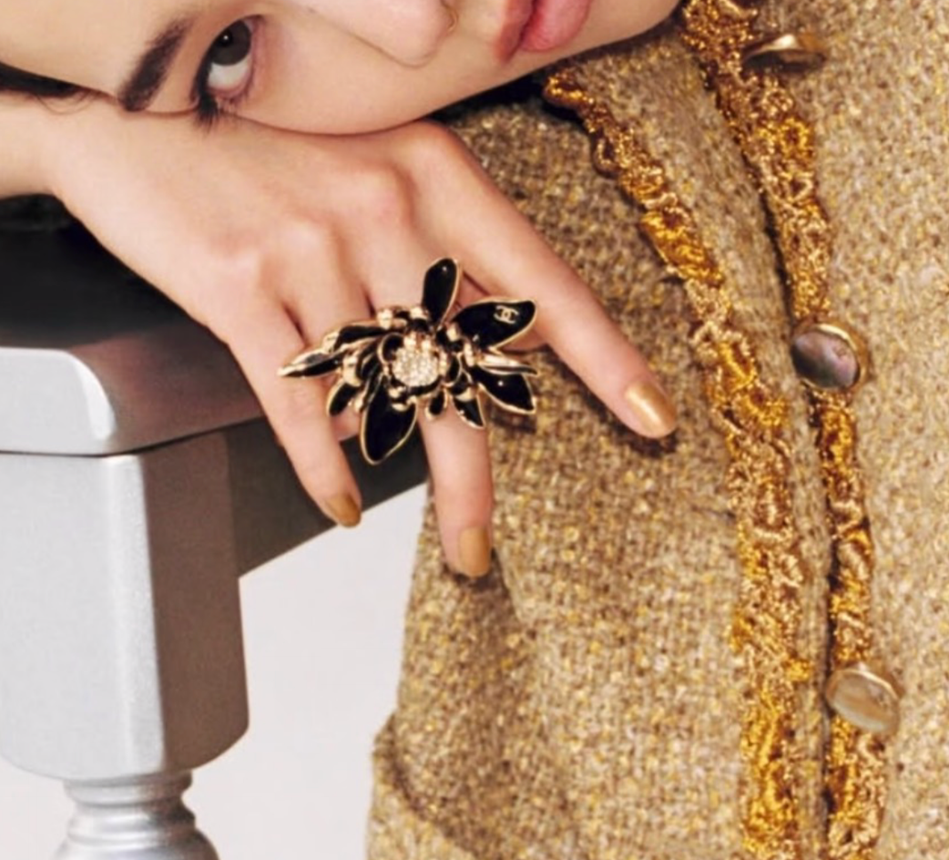 Chanel camellia flower cocktail ring
