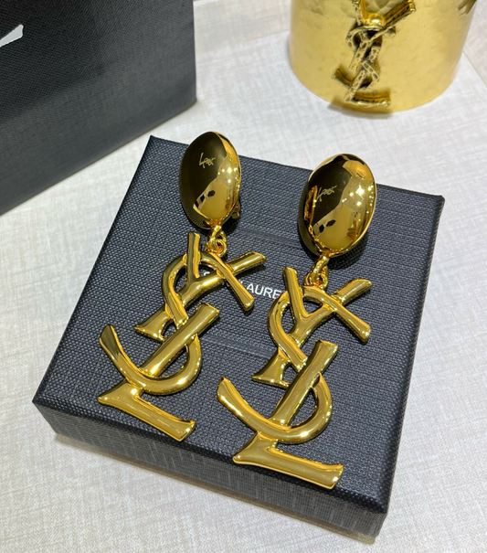 Yves Saint Laurent iconic logo drop earrings