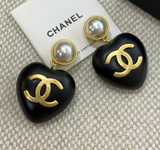 Chanel Wood Puffed Heart Earring