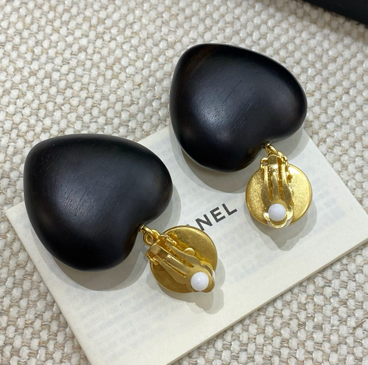 Chanel Wood Puffed Heart Earring