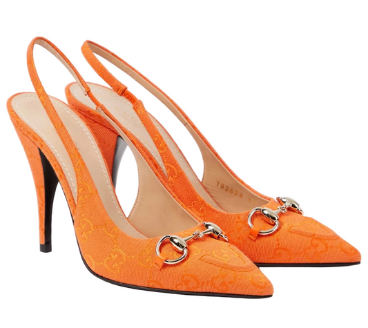 Gucci Horsebit GG Canvas Slingback Pumps