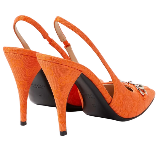 Gucci Horsebit GG Canvas Slingback Pumps