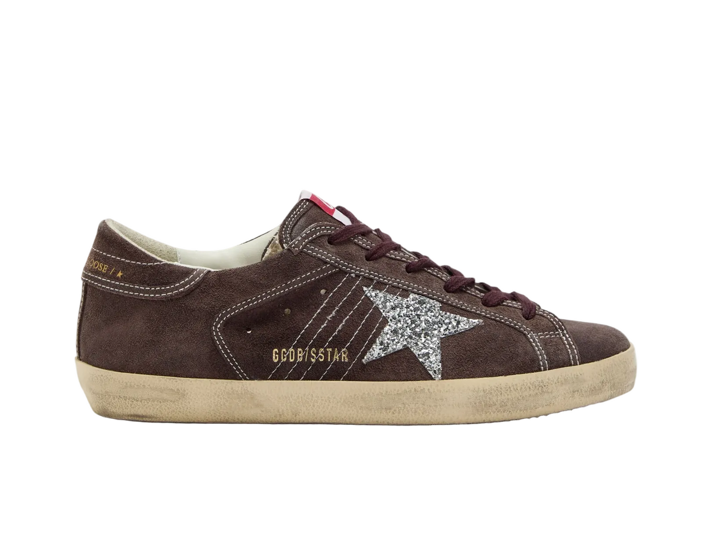 Super-Star in brown suede with silver glitter star