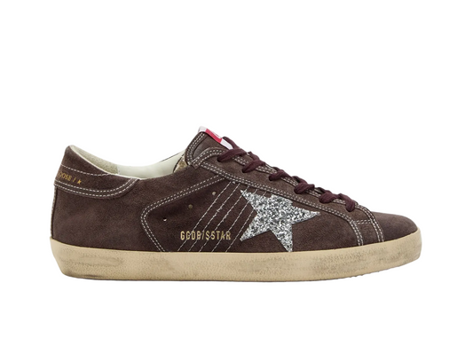 Super-Star in brown suede with silver glitter star