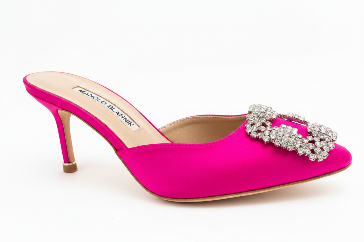 Manolo Blahnik Hangisimu 70 Embellished Satin Mules