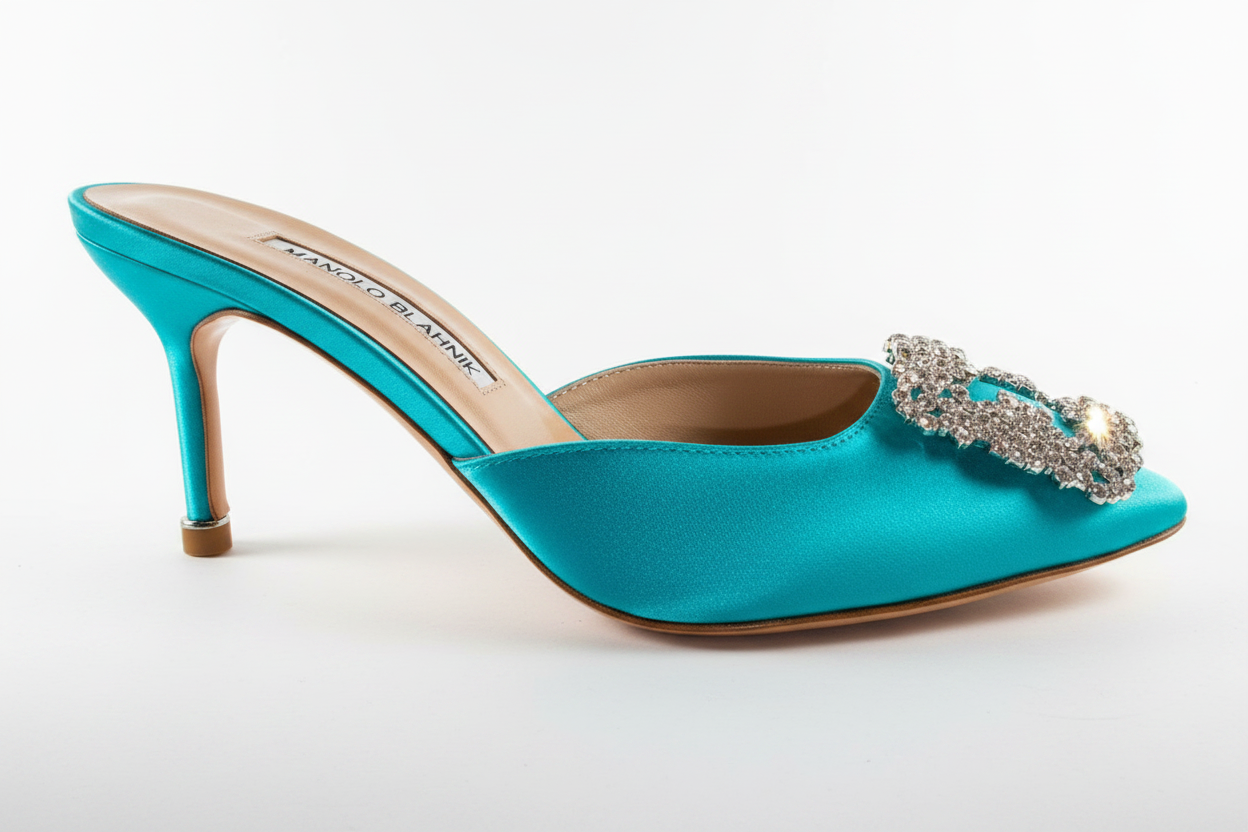 Manolo Blahnik Hangisimu 70 Embellished Satin Mules